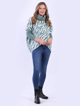 Zebra Print Cowl Neck Batwing Knitted Jumper