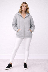Zip Up Cotton Knit Hoodie Silver