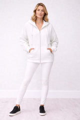 Zip Up Cotton Knit Hoodie White