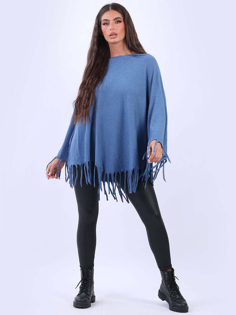 Glittery Women Knitted Poncho