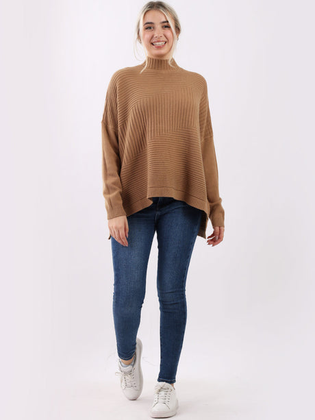 Knitted Funnel Neck Women Cosy Jumper