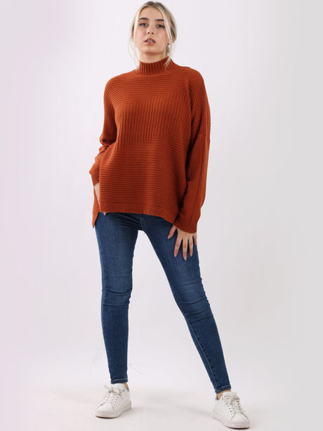 Knitted Funnel Neck Women Cosy Jumper