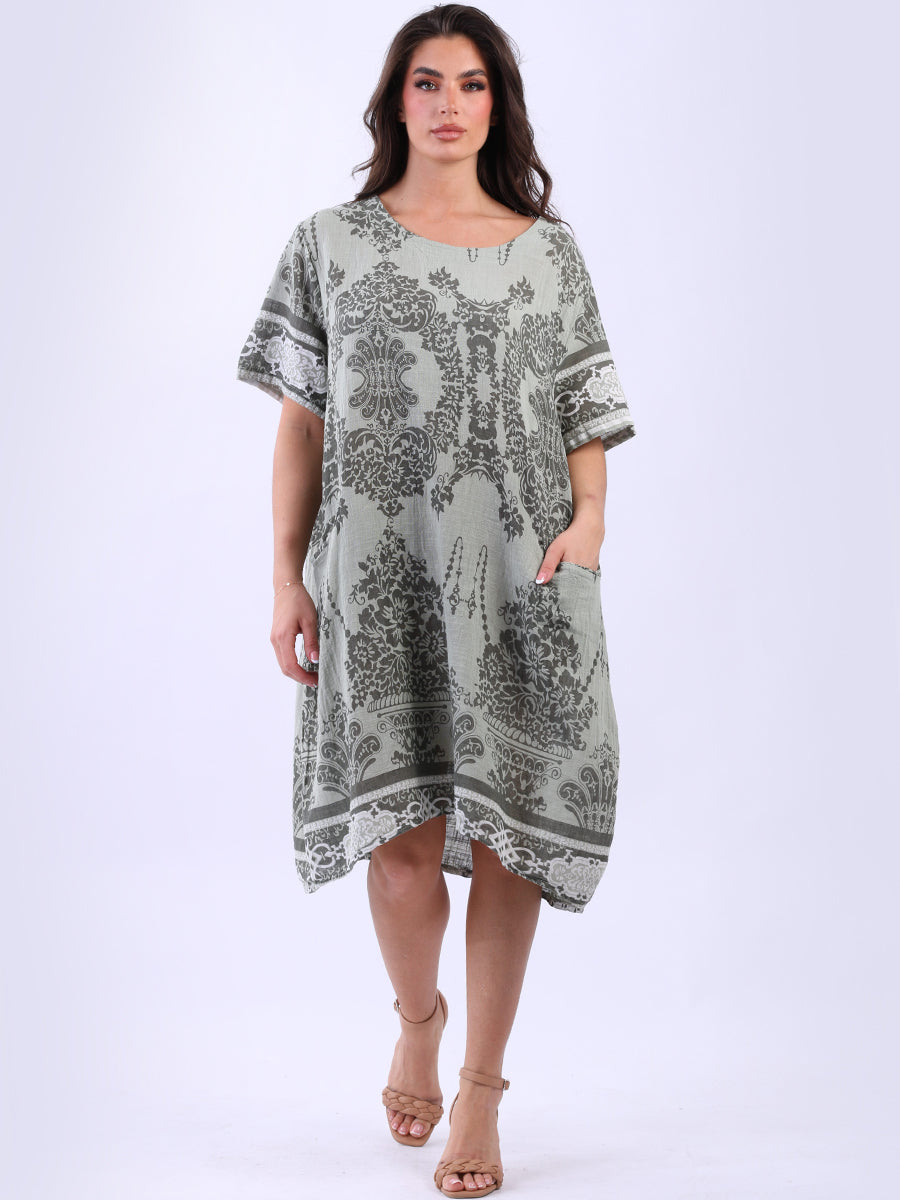 Ladies Cotton Moroccan Inspired Lagenlook Midi Dress