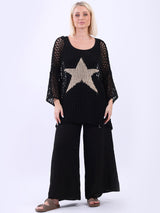 Trendy Knitted Star Crochet Batwing Cotton Cover Up