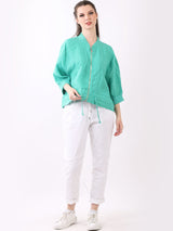 Front Zip Ladies Linen Ribbed Crop Jacket