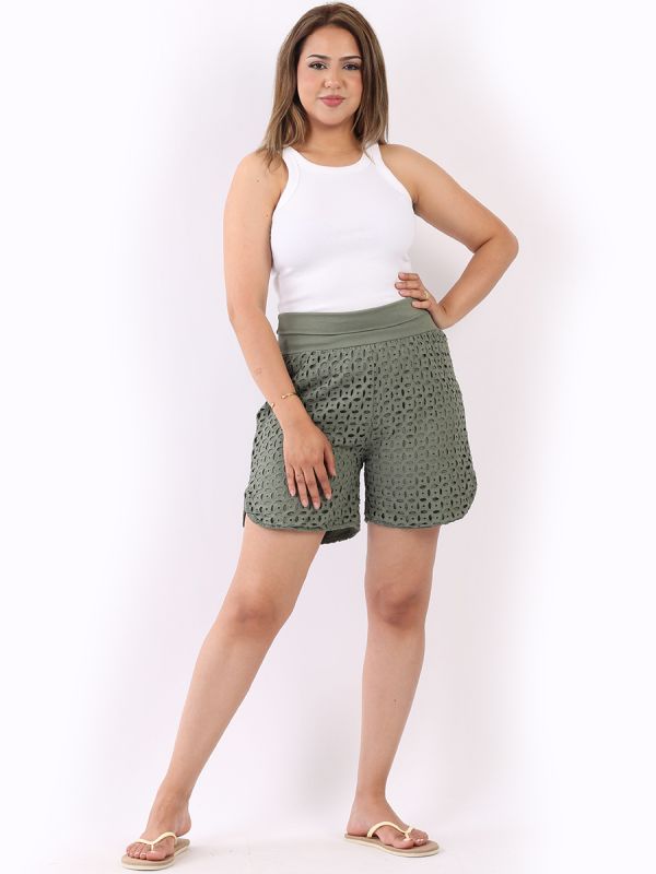 Made In Italy Ladies Cotton Broderie Mini Yoga Shorts Yayavoo UK