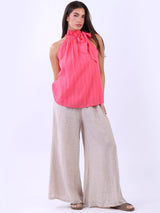 Two Layered Cotton Tied Ruched Halter Top