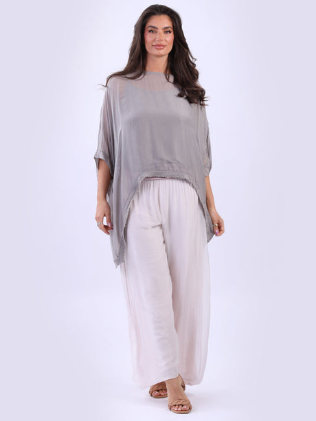 Double Layer Raw Edge Plain Batwing Silk Top