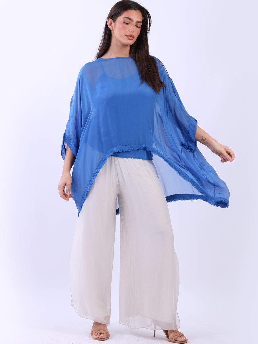 Batwing Solid Silk Top Ryal Blue