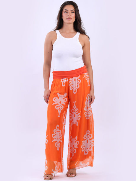 Women Double Layered All-Over Print Silk Pant