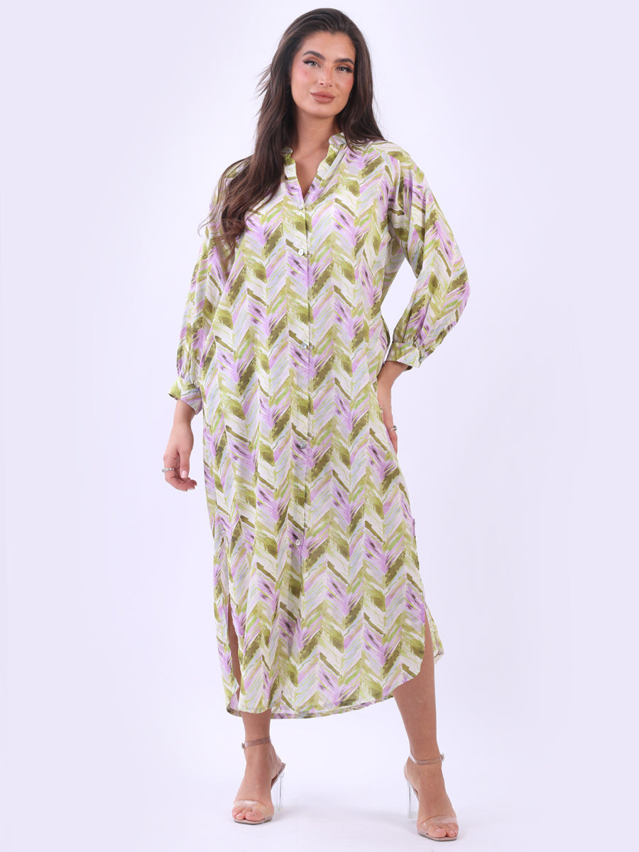 Abstract Geometric Print Button Down Cotton Maxi Dress