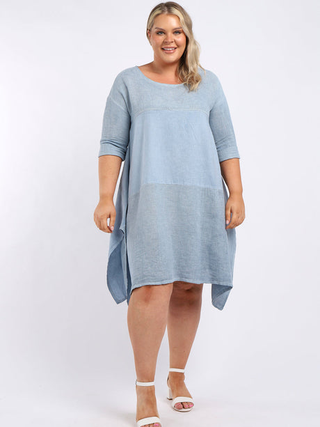 Ladies Acid Wash Dye Linen Tunic Dress