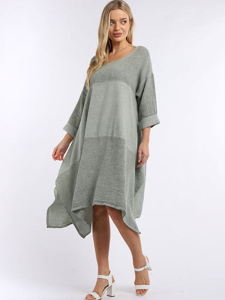 Ladies Acid Wash Dye Linen Tunic Dress