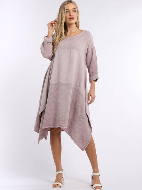 Ladies Acid Wash Dye Linen Tunic Dress