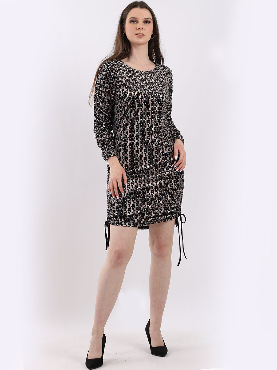 Ladies Slim Fit Printed Bodycon Velour Dress