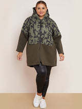 Oversized Alphabet Print Color Block Quilted Hoodie Jacket