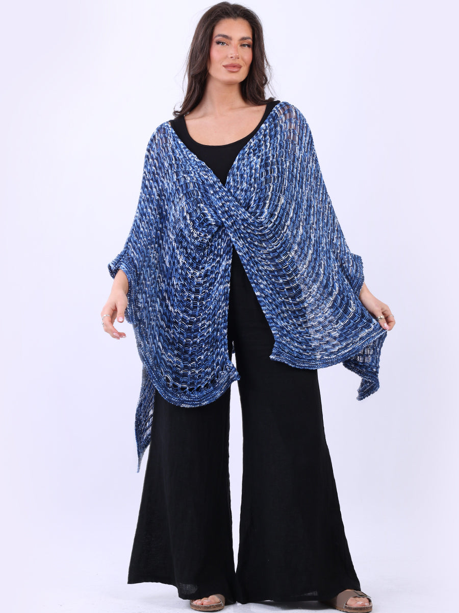 Women Knitted Multicolor Wrap Batwing Cover Up