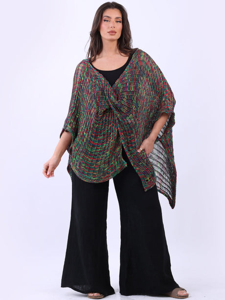 Women Knitted Multicolor Wrap Batwing Cover Up