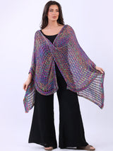 Women Knitted Multicolor Wrap Batwing Cover Up