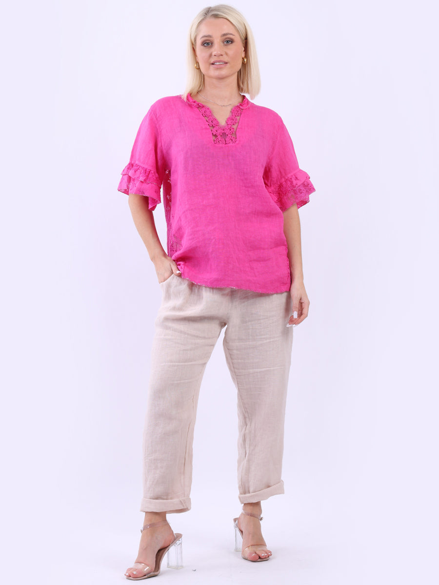 Linen Lagenlook Top Fuchsia
