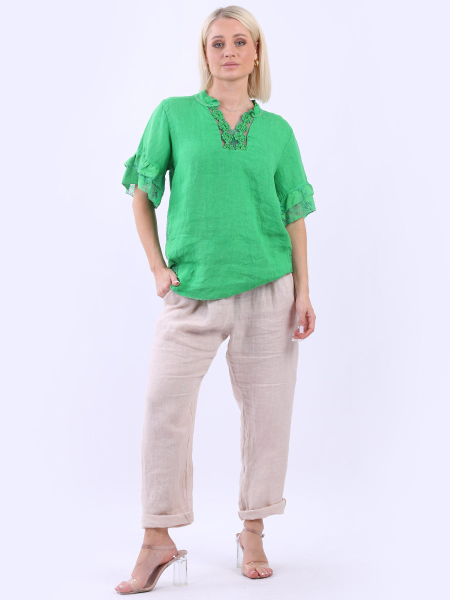 Linen Lagenlook Top Green