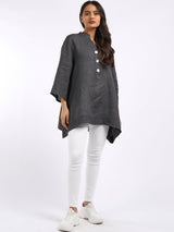 Plain Casual Button Neck Oversized Linen Top