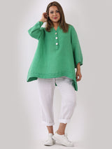 Plain Casual Button Neck Oversized Linen Top