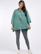 Plain Casual Button Neck Oversized Linen Top