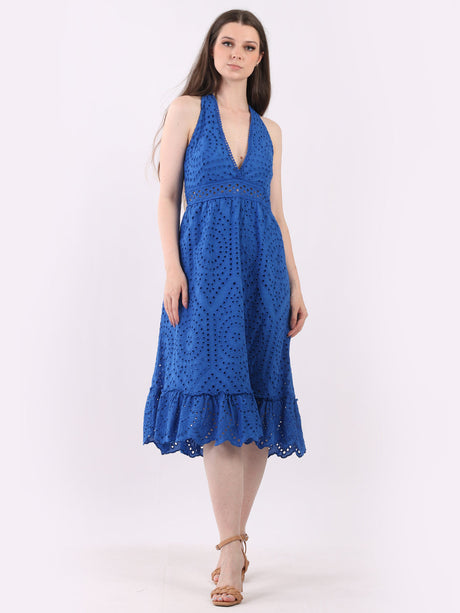 Broderie Eyelet Cotton Halter Midi Dress