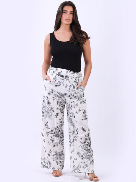 Universal Fit Butterfly And Bloom Print Linen Pant