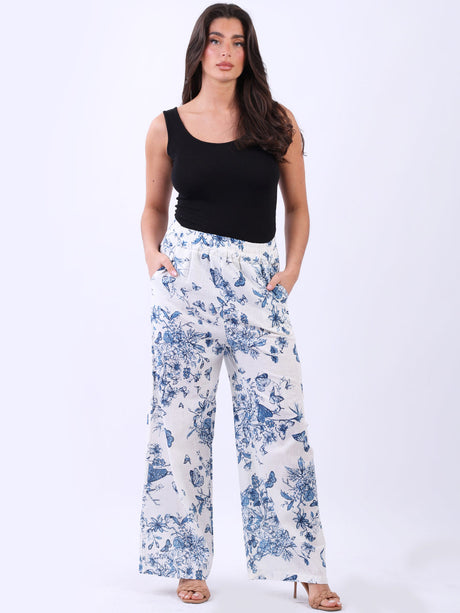 Universal Fit Butterfly And Bloom Print Linen Pant