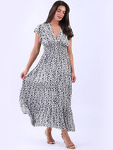 Women Button Down Floral Boho Maxi Dress