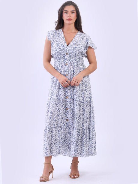 Women Button Down Floral Boho Maxi Dress