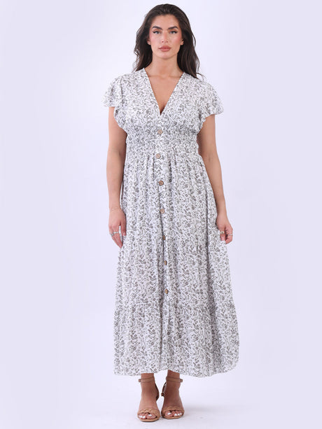 Women Button Down Floral Boho Maxi Dress