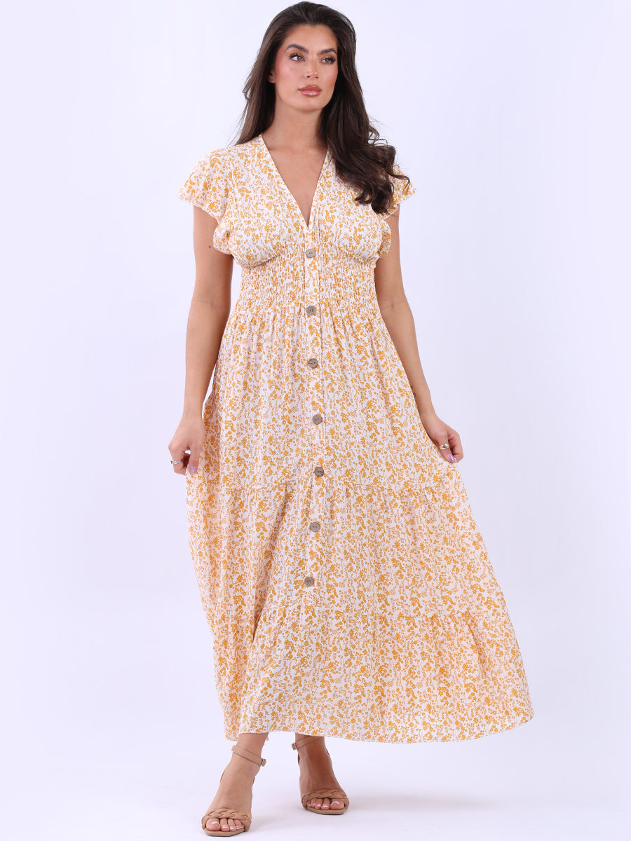 Women Button Down Floral Boho Maxi Dress