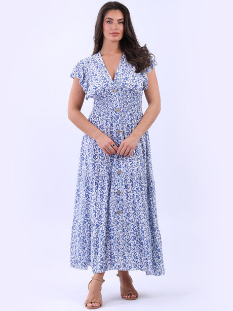 Women Button Down Floral Boho Maxi Dress