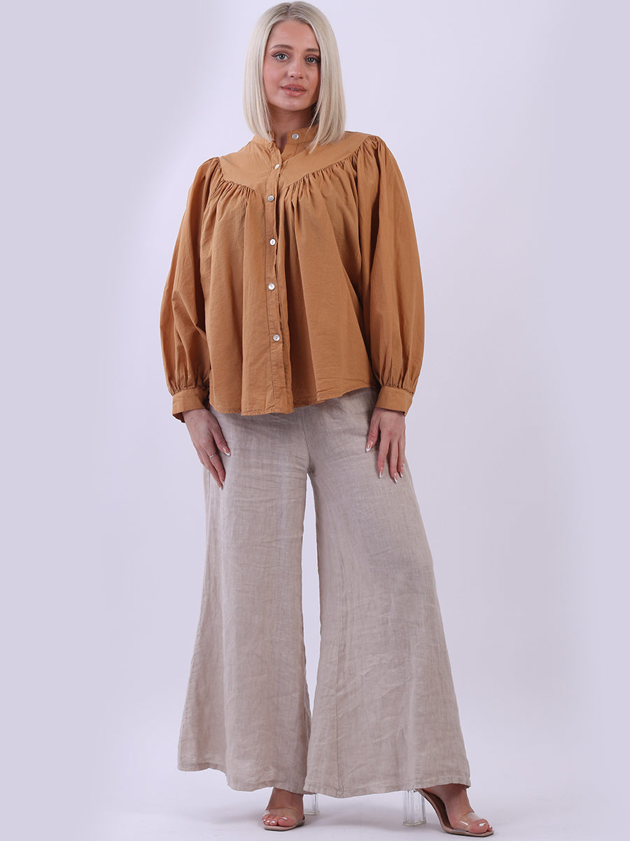 Batwing Cotton Crop Blouse Camel