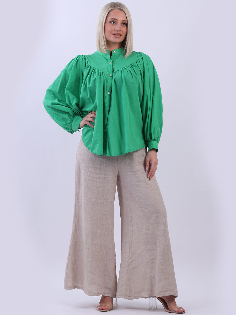 Batwing Cotton Crop Blouse Green