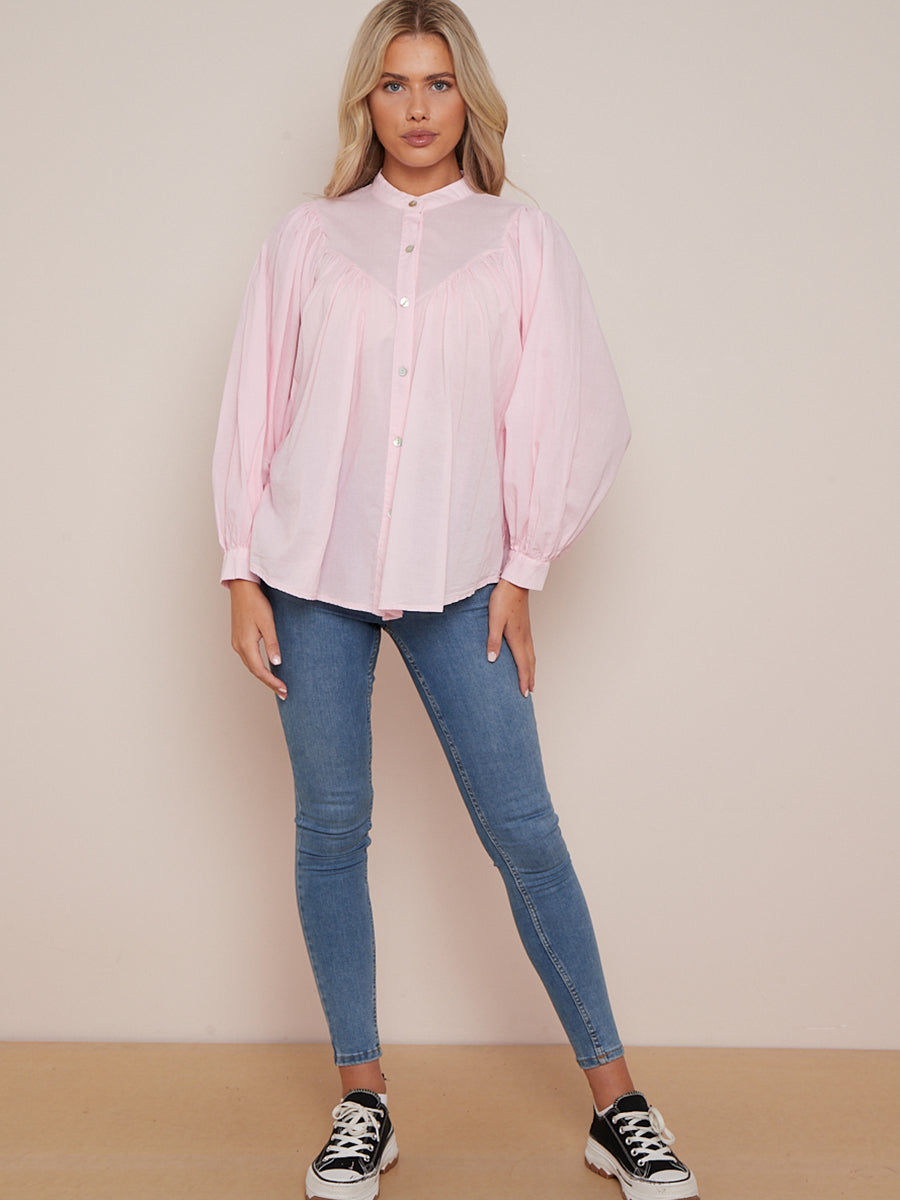 Batwing Cotton Crop Blouse Pink
