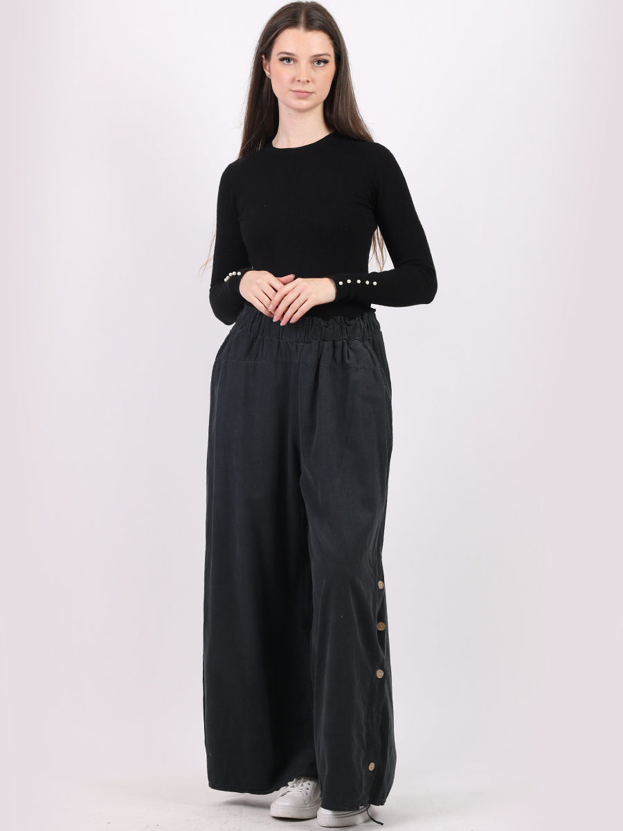 Plain Cotton Corduroy Wide Leg Trouser