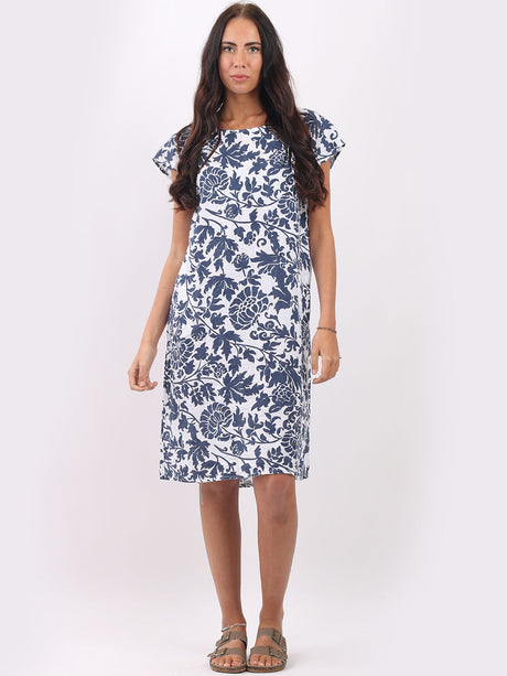 Ladies Floral Linen Midi Dress