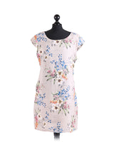 Cap Sleeves Floral Print Linen Dress