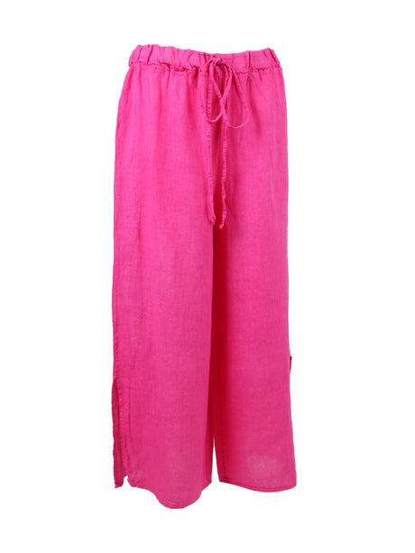 Wide Leg Split Hem Sides Linen Palazzo Pant