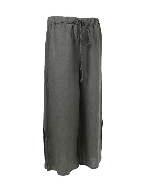 Wide Leg Split Hem Sides Linen Palazzo Pant