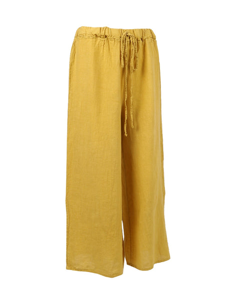 Wide Leg Split Hem Sides Linen Palazzo Pant