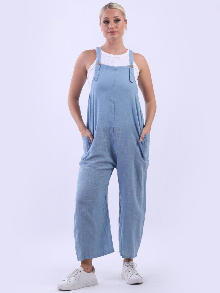 Solid Wide Leg Cotton Dungaree