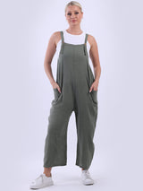 Solid Wide Leg Cotton Dungaree