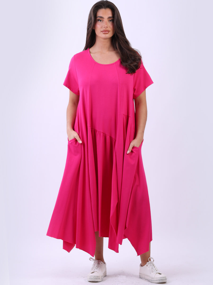 Plus Size Modish Flared Waist Down Cotton Swing Dress Fuchsia One Size UK Fit 12 18