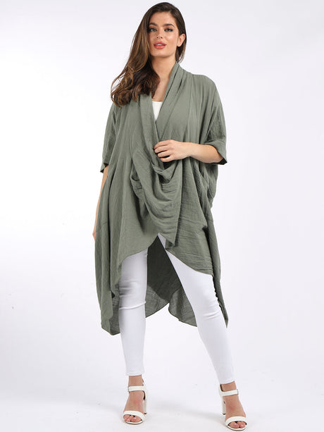 Ladies Cowl Neck Wrap Over Cotton Top