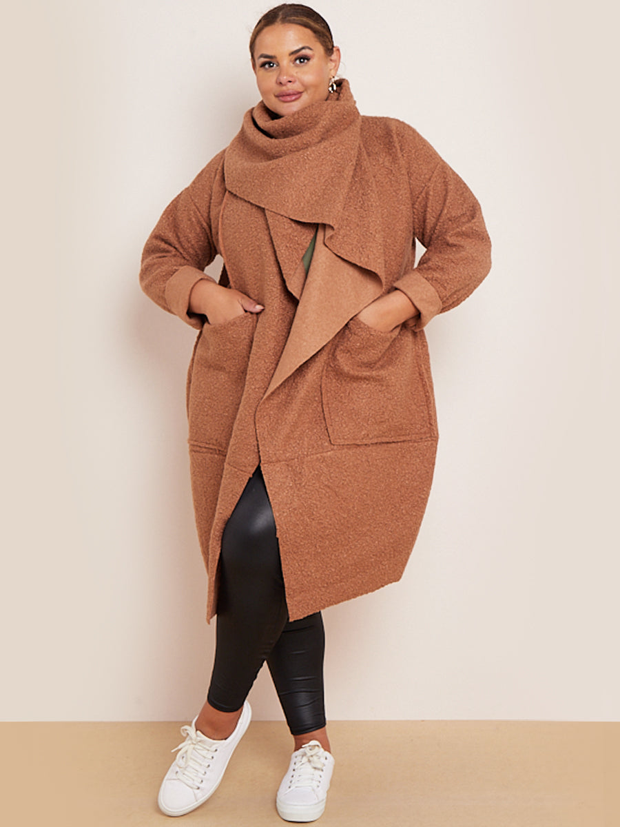 Cowl Neck Woolen Oversized Coat Camel
